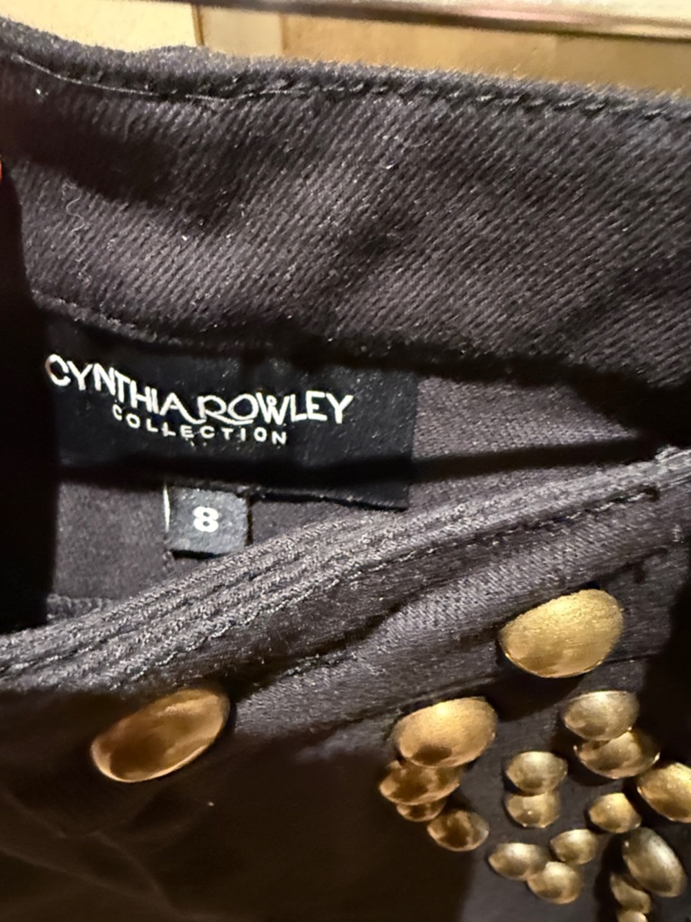 Like New Cynthia Rowley Black Wide-Leg Jeans with Gold Studs 8 - Picture 2 of 3